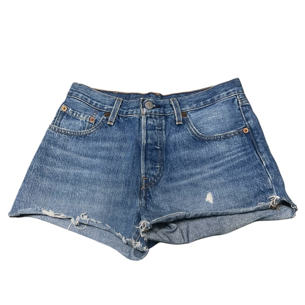 Levi’s 501 medium wash button fly denim cut off shorts